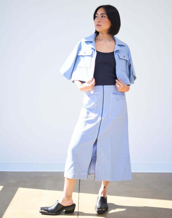  노블 데님 스커트 유틸리티 스커트 페블 블루 - NOBLE