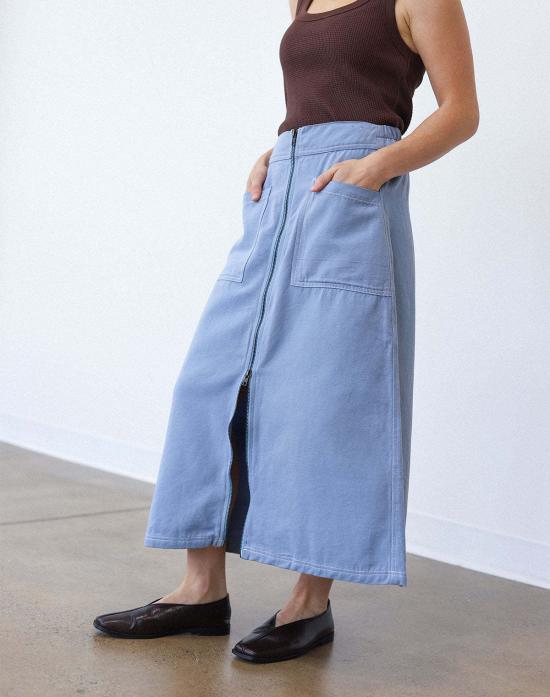  노블 데님 스커트 유틸리티 스커트 페블 블루 - NOBLE