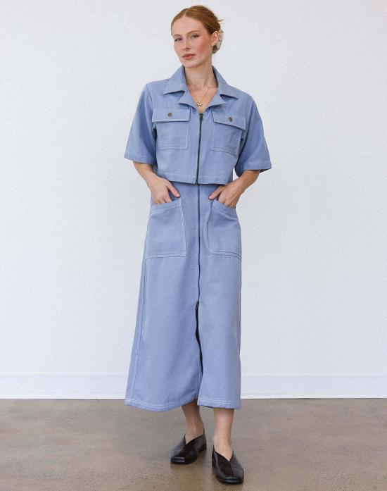  노블 데님 스커트 유틸리티 스커트 페블 블루