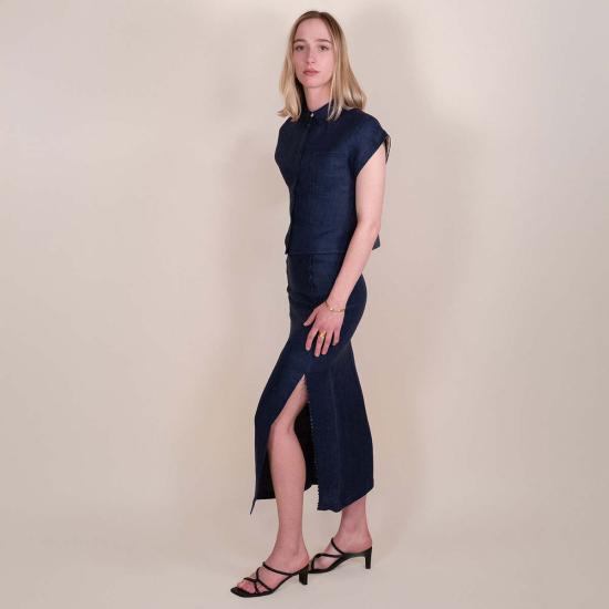  알리지 미디 스커트 Alysi P5242 린넨  인디고 - ALYSI