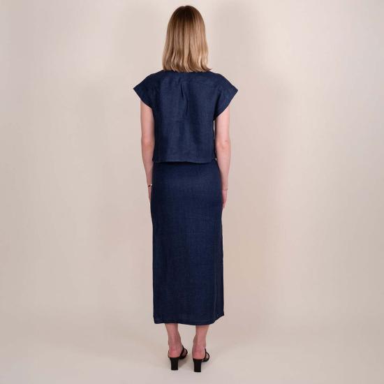  알리지 미디 스커트 Alysi P5242 린넨  인디고 - ALYSI