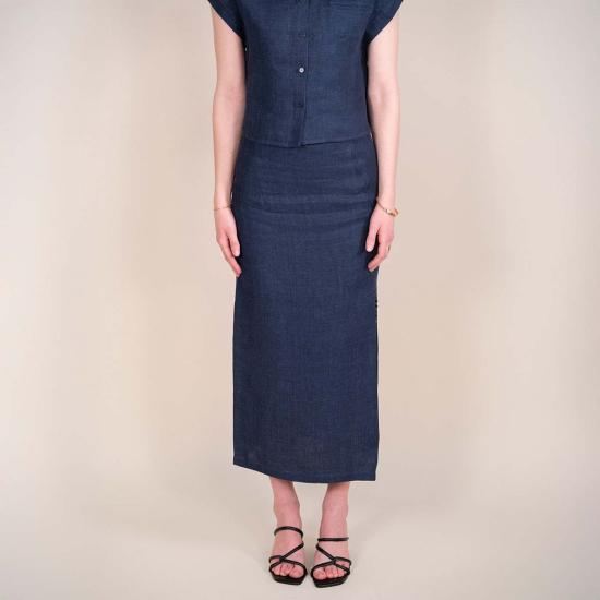  알리지 미디 스커트 Alysi P5242 린넨  인디고 - ALYSI