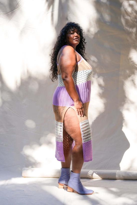  아바카시 롱 원피스 레이서백 크로셰 드레스 멀티 스트라이프 - ABACAXI