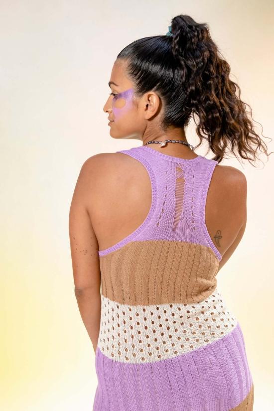  아바카시 롱 원피스 레이서백 크로셰 드레스 멀티 스트라이프 - ABACAXI