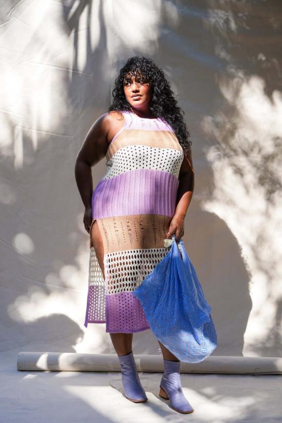  아바카시 롱 원피스 레이서백 크로셰 드레스 멀티 스트라이프