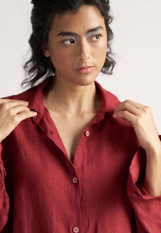  이키비 숏 원피스 선데이 클래식 셔츠 드레스 레드 - IKKIVI