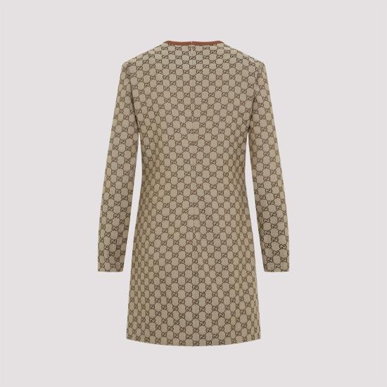  구찌 숏 원피스 GG 클램프 미니 드레스 카멜 에보니 - GUCCI