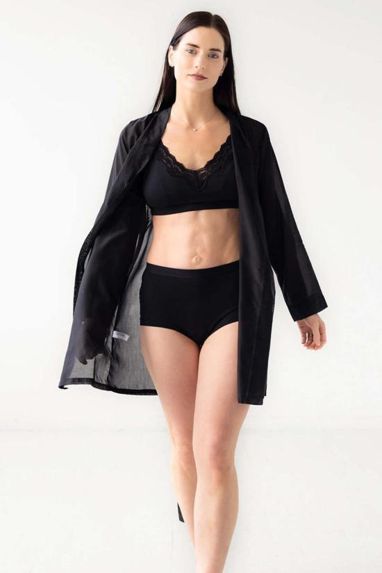  Salua Lingerie 라운지 웨어 살루아 란제리 클래식 코튼 실크 숏 로브 펄/블랙