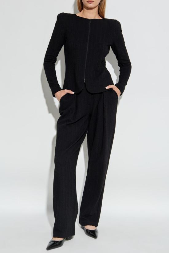  엠포리오 아르마니 스트레이트 팬츠 헤링본 패턴 팬츠 블랙 - EMPORIO ARMANI