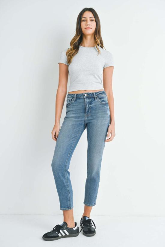  저스트 블랙 데님 데님 팬츠 미드라이즈 슬림 스트레이트 미디엄 데님 - JUST BLACK DENIM