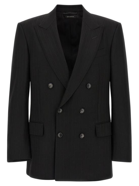  톰포드 수트 자켓 새틴 스트라이프 블레이저 블랙