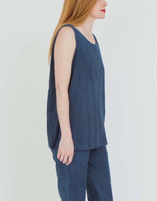  포엠 민소매 티셔츠 롱 코튼 탱크탑 딥 인디고 - PO EM