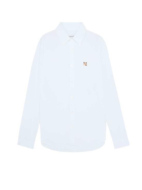  메종키츠네 긴팔 셔츠 메종 키츠네 옥스포드 코튼 , 여우 로고 자수, 블루 색상