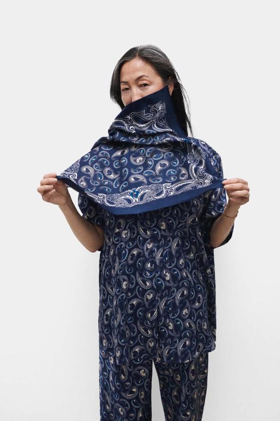  실크 런드리 머플러/스카프 실크 세탁 스카프 하운즈 페이즐리 - SILK LAUNDRY