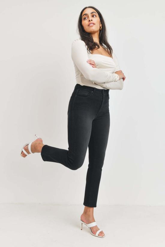  저스트 블랙 데님 데님 팬츠 테이퍼드 스트레이트