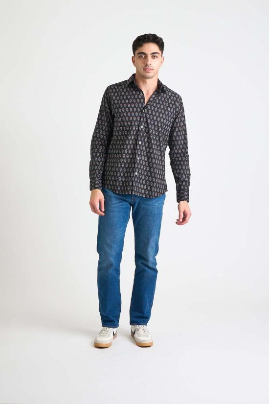  DUSHYANT. 긴팔 셔츠 두샨트. 핸드 프린팅 아미르 긴팔  블랙/블루 모티브 - DUSHYANT