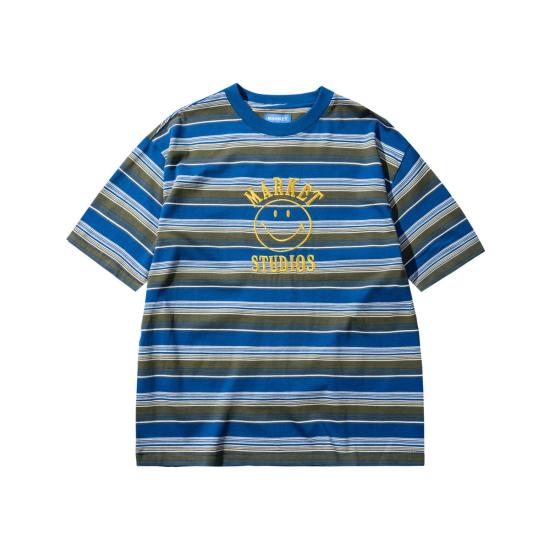  마켓 반팔 티셔츠 스마일리 락업 스트라이프 티셔츠 - MARKET