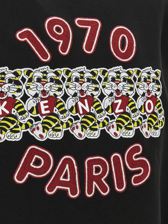 겐조 긴팔 티셔츠 와일드 타이거 자수 스웨트셔츠 블랙 - KENZO