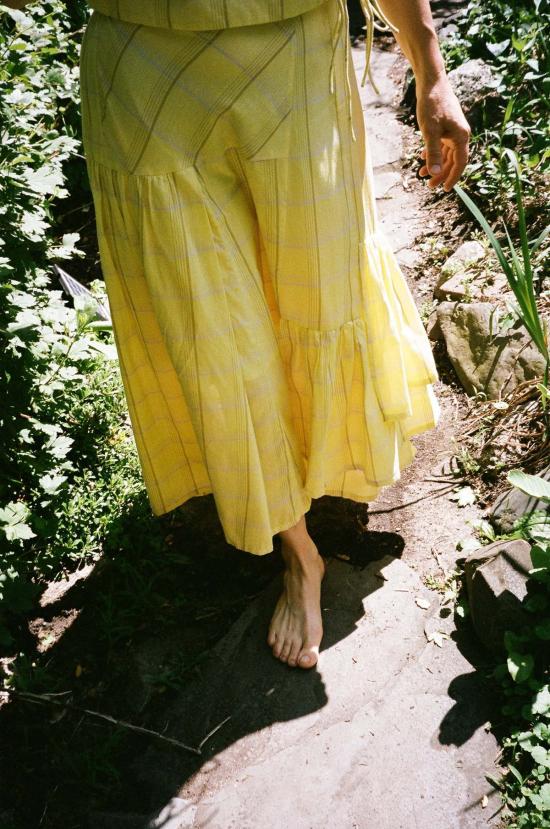  마리아 스탠리 미디 스커트 Maria Stanley Ruie  유자 체크 무늬 - MARIA STANLEY