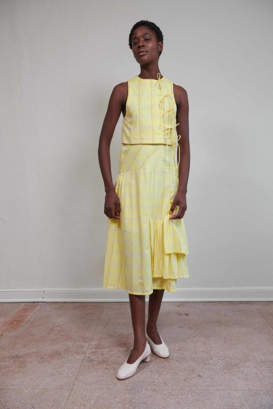  마리아 스탠리 미디 스커트 Maria Stanley Ruie  유자 체크 무늬 - MARIA STANLEY