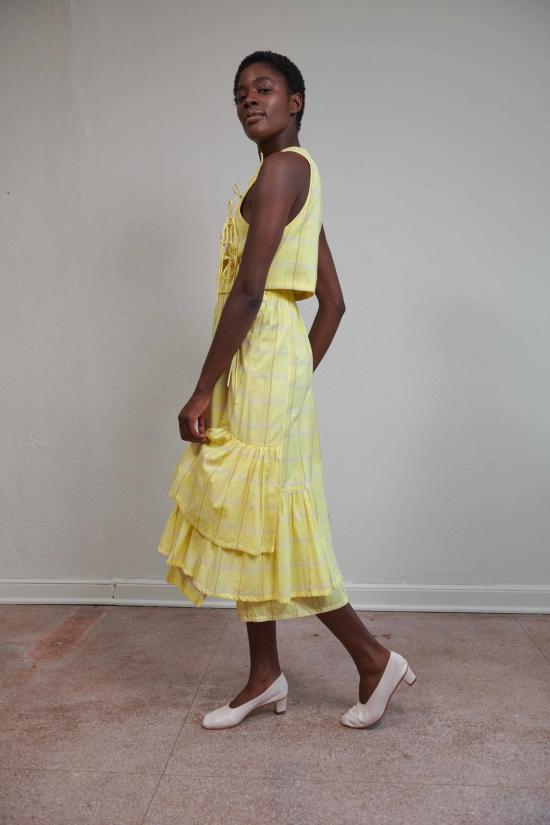  마리아 스탠리 미디 스커트 Maria Stanley Ruie  유자 체크 무늬 - MARIA STANLEY