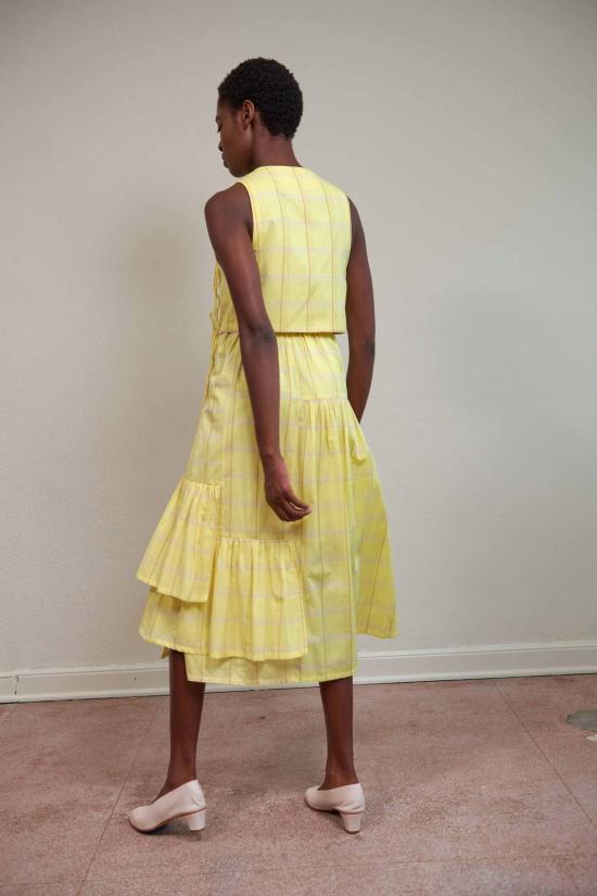  마리아 스탠리 미디 스커트 Maria Stanley Ruie  유자 체크 무늬 - MARIA STANLEY