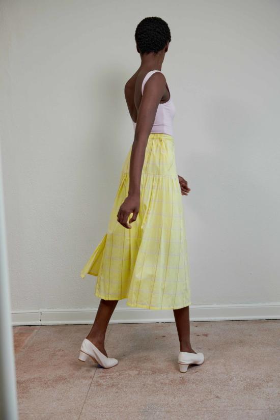  마리아 스탠리 미디 스커트 Maria Stanley Ruie  유자 체크 무늬 - MARIA STANLEY