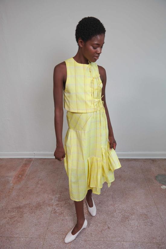  마리아 스탠리 미디 스커트 Maria Stanley Ruie  유자 체크 무늬 - MARIA STANLEY