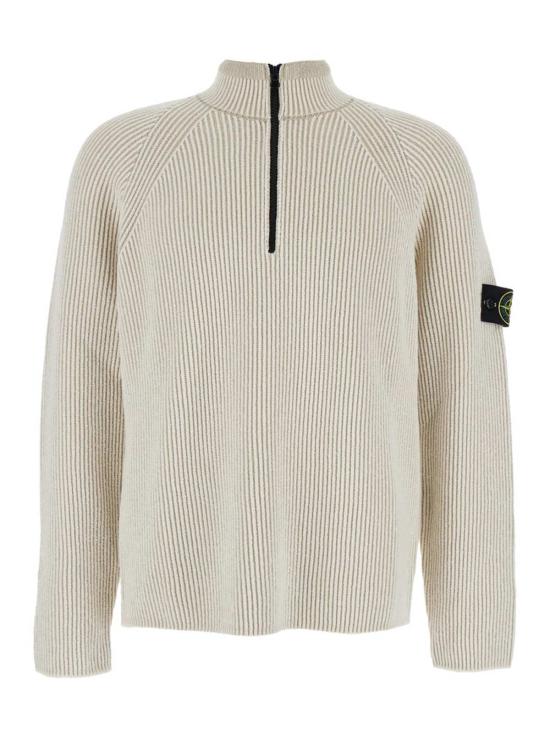  스톤 아일랜드 스웨터 하프 집업 로고 패치 울 스트레치  화이트