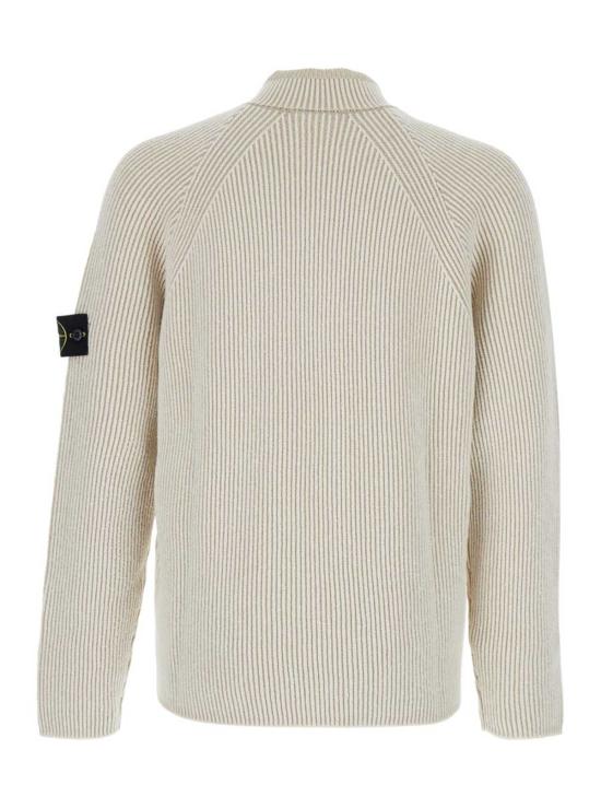  스톤 아일랜드 스웨터 하프 집업 로고 패치 울 스트레치  화이트 - STONE ISLAND