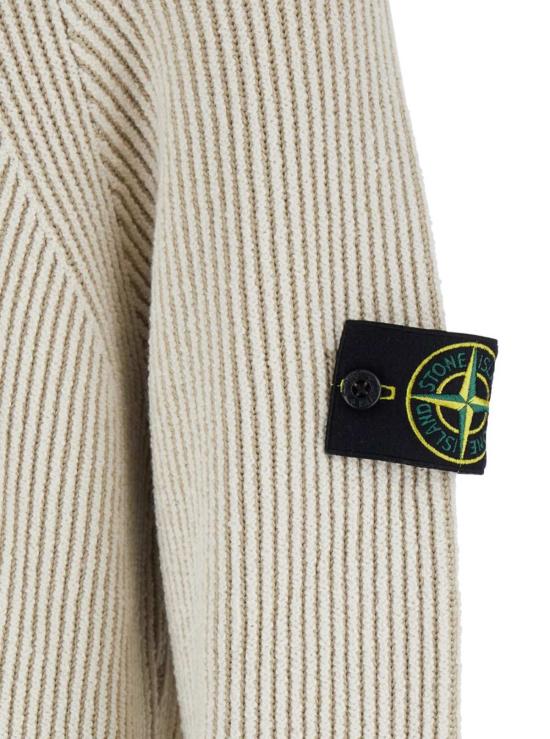  스톤 아일랜드 스웨터 하프 집업 로고 패치 울 스트레치  화이트 - STONE ISLAND