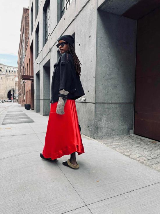  Yesaet 롱 스커트 예사엣 자자라 실크  립스틱 레드 - OTHER BRANDS