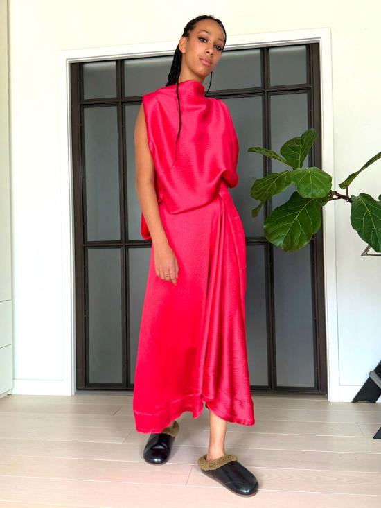  Yesaet 롱 스커트 예사엣 자자라 실크  립스틱 레드 - OTHER BRANDS