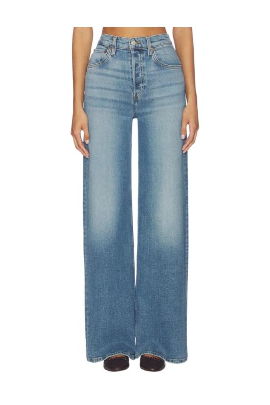  리던 데님 팬츠 Re/Done 하이라이즈 와이드 레그 진, 미드 70년대 섀도우 색상