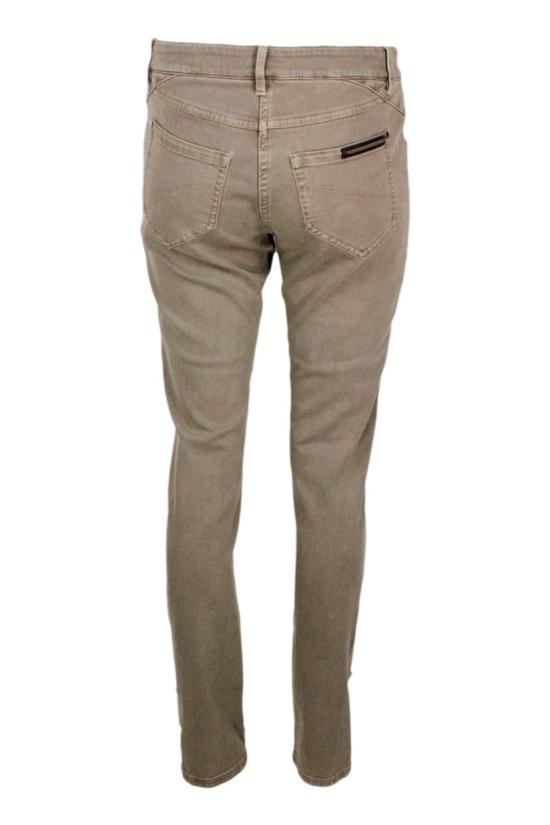  브루넬로 쿠치넬리 스트레이트 팬츠 파이브 포켓 가먼트 다이드 스트레치 데님 팬츠 토프 색상 - BRUNELLO CUCINELLI