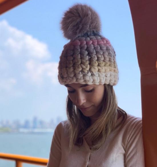  Mischa Lampert 모자 미샤 램퍼트 파스텔 스트라이프 비니 + 블러쉬 XL 폼폼 - OTHER BRANDS