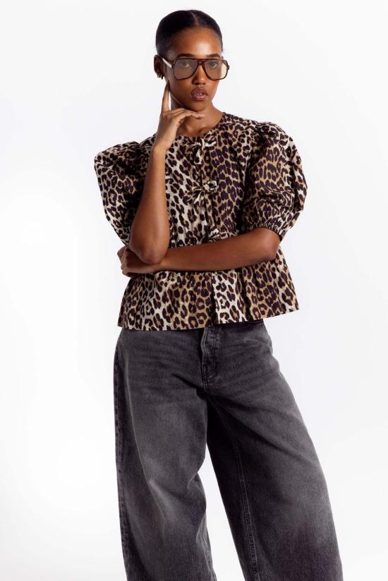 가니 블라우스 페플럼  레오파드 - GANNI