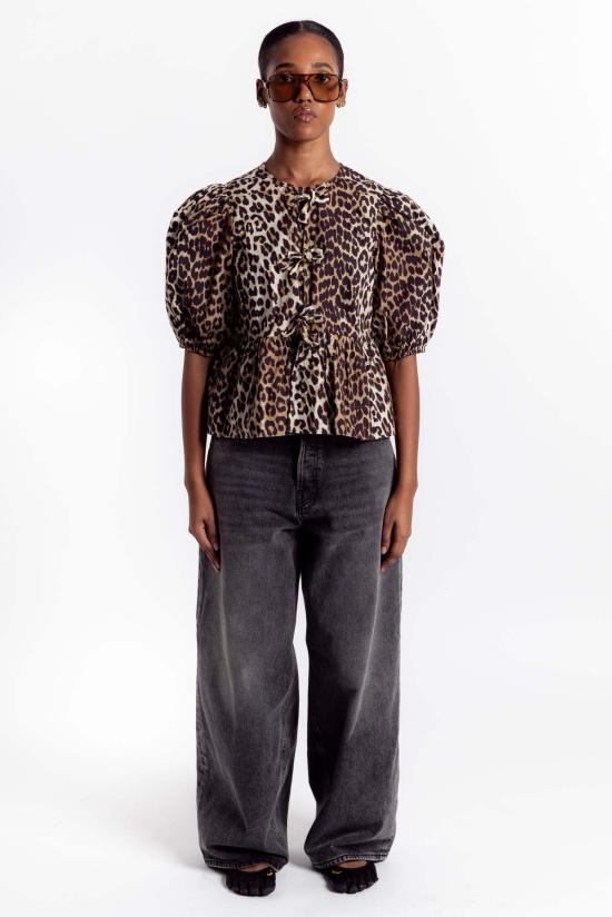  가니 블라우스 페플럼  레오파드