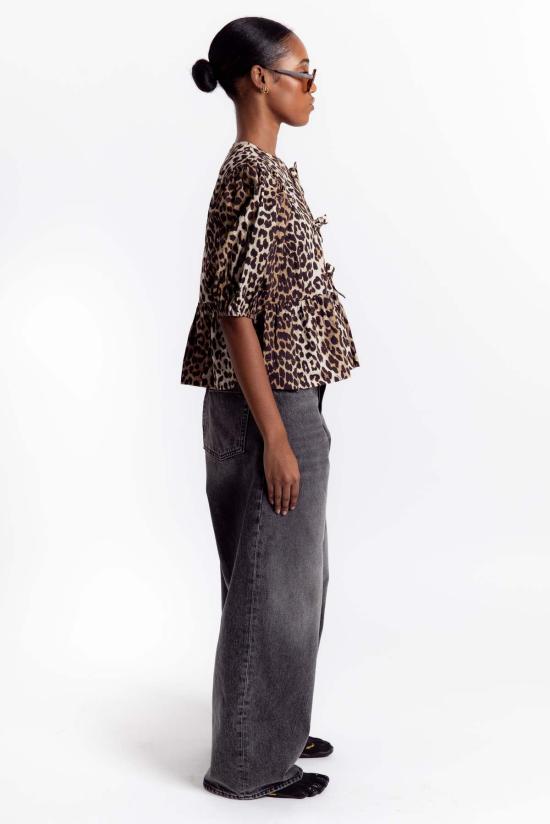  가니 블라우스 페플럼  레오파드 - GANNI