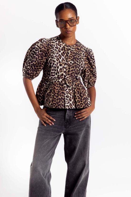  가니 블라우스 페플럼  레오파드 - GANNI