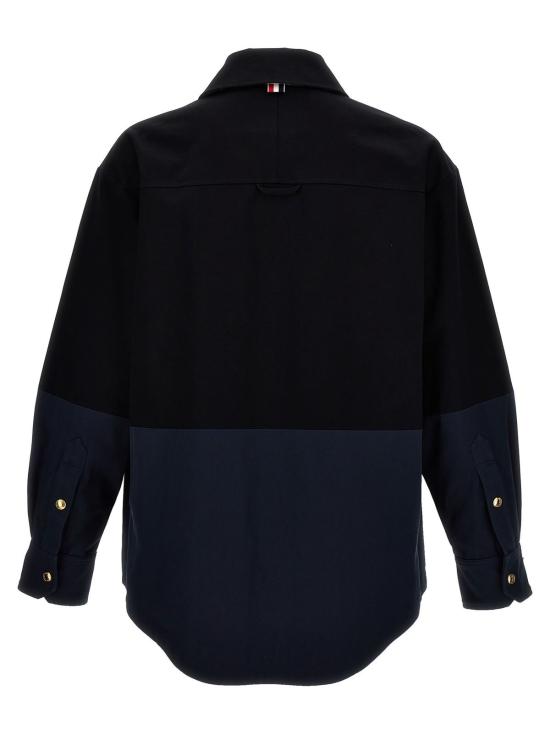  톰브라운 셔츠 톰 브라운 콤보 스냅 오버 블루 - THOM BROWNE