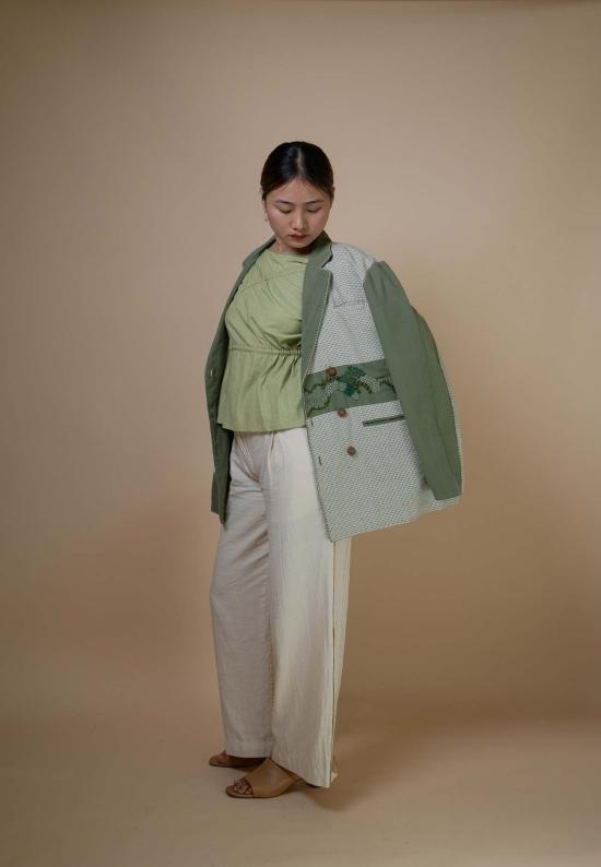  이키비 수트 자켓 메도우즈 유니섹스 더블 브레스트 블레이저 그린 - IKKIVI