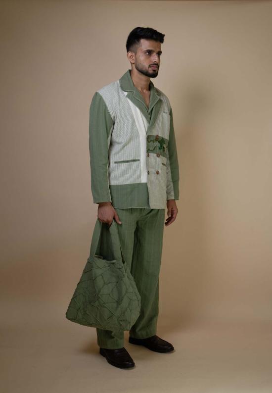  이키비 수트 자켓 메도우즈 유니섹스 더블 브레스트 블레이저 그린 - IKKIVI