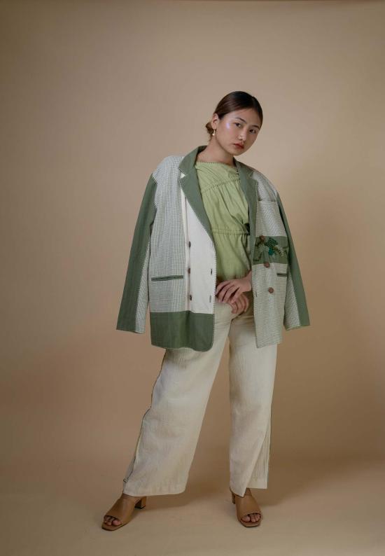  이키비 수트 자켓 메도우즈 유니섹스 더블 브레스트 블레이저 그린 - IKKIVI