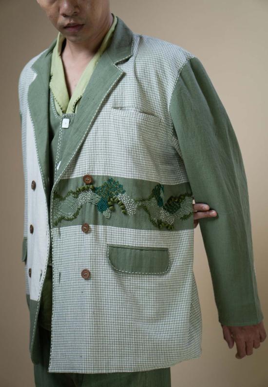  이키비 수트 자켓 메도우즈 유니섹스 더블 브레스트 블레이저 그린