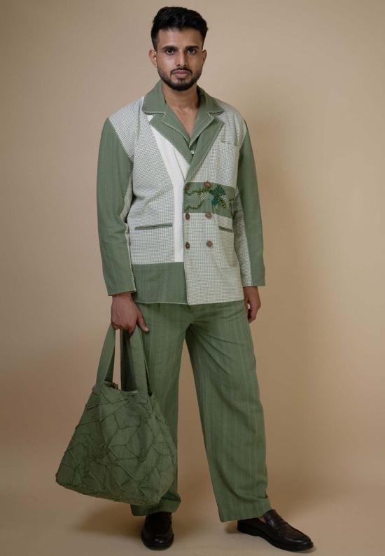  이키비 수트 자켓 메도우즈 유니섹스 더블 브레스트 블레이저 그린 - IKKIVI