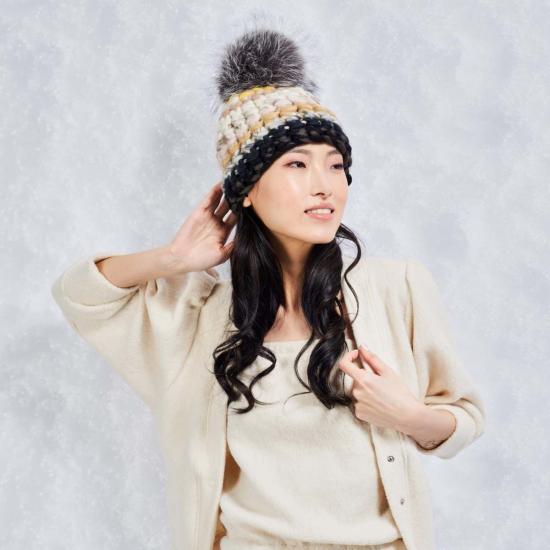  Mischa Lampert 모자 미샤 램퍼트 써니 스트라이프 비니 + 실버 폭스 XL 폼폼