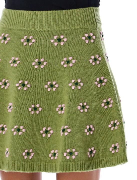  겐조 숏 스커트 플로럴 모티브 니트 스커트 올리브 - KENZO