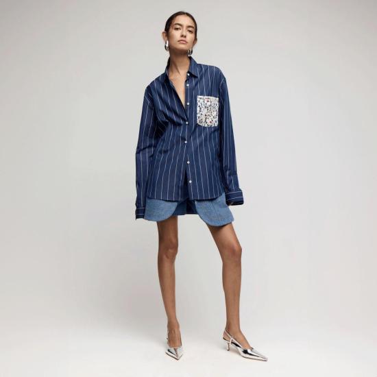  Rentrayage 셔츠 렌트레이지 킹 에디  네이비 핀스트라이프