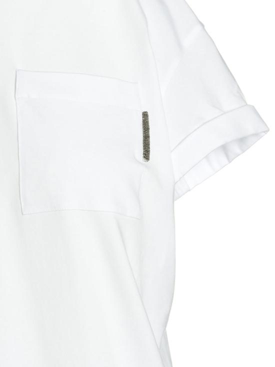  브루넬로 쿠치넬리 반팔 티셔츠 크루넥 티셔츠 (패치 포켓 및 모닐 디테일 포함) 화이트 - BRUNELLO CUCINELLI